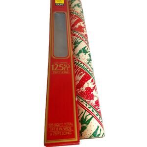 Vintage 1980s Cleo Christmas Gift Wrapping Paper Roll 125 Sq Ft Reindeer